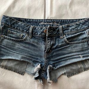 American Eagle Denim Blue Shorts Distressed with Decorative Pockets Size 2